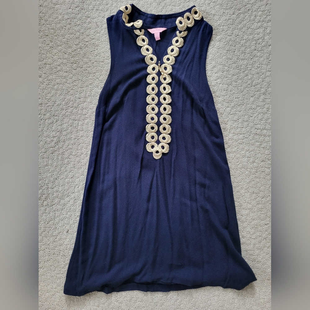 Lilly Pulitzer Jane Shift Dress in True Navy/Gold Collar Detail